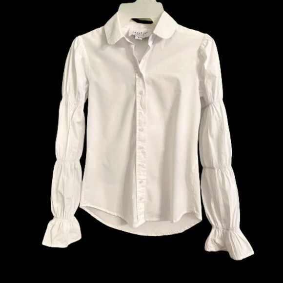 The Shirt Rochelle Behrens White Button Front Puffy Sleeve Top Blouse Shirt  XS - Picture 1 of 2